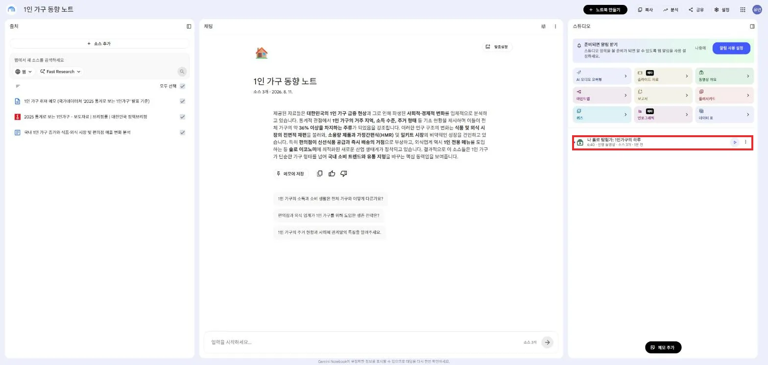 완성된 동영상 개요